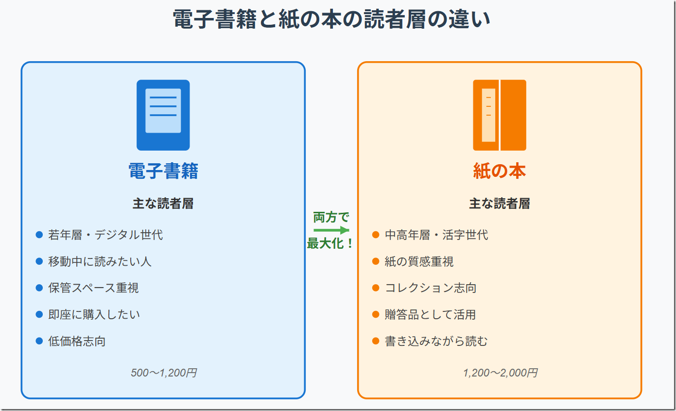 電子書籍と紙の本の読者層比較図 電子書籍と紙の本の読者層比較図